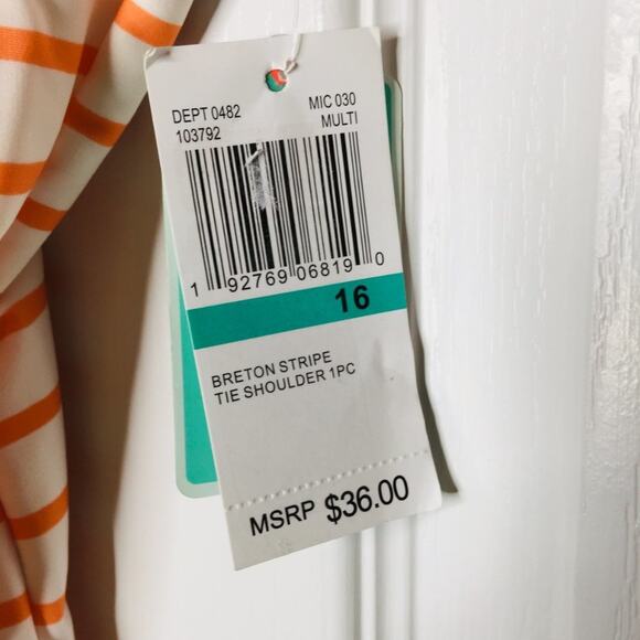 Copper Key Big Girls Tie-Shoulder One Piece Swimsuit Breton Stripe Size 16 XL - Picture 2 of 7